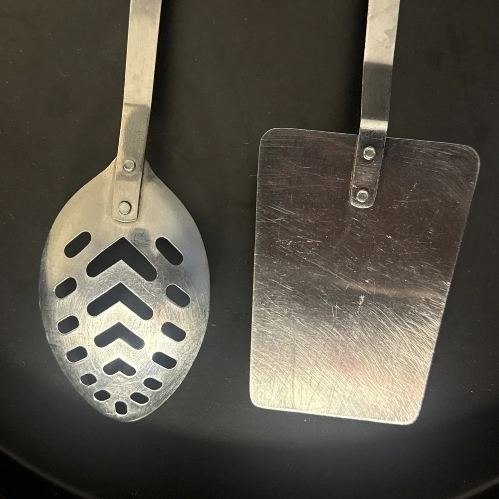 Vintage Stainless Steel Spoon and Spatula Set Wood Handles Lot Of 2 Taiwan Made‎